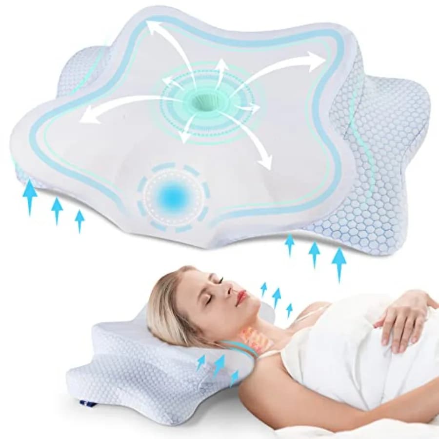 Cuscino Cervicale per Alleviare il Dolore a Collo e Spalle, Cuscino Ergonomico in Memory Foam Rinfrescante a Doppia Altezza per Supporto del Collo