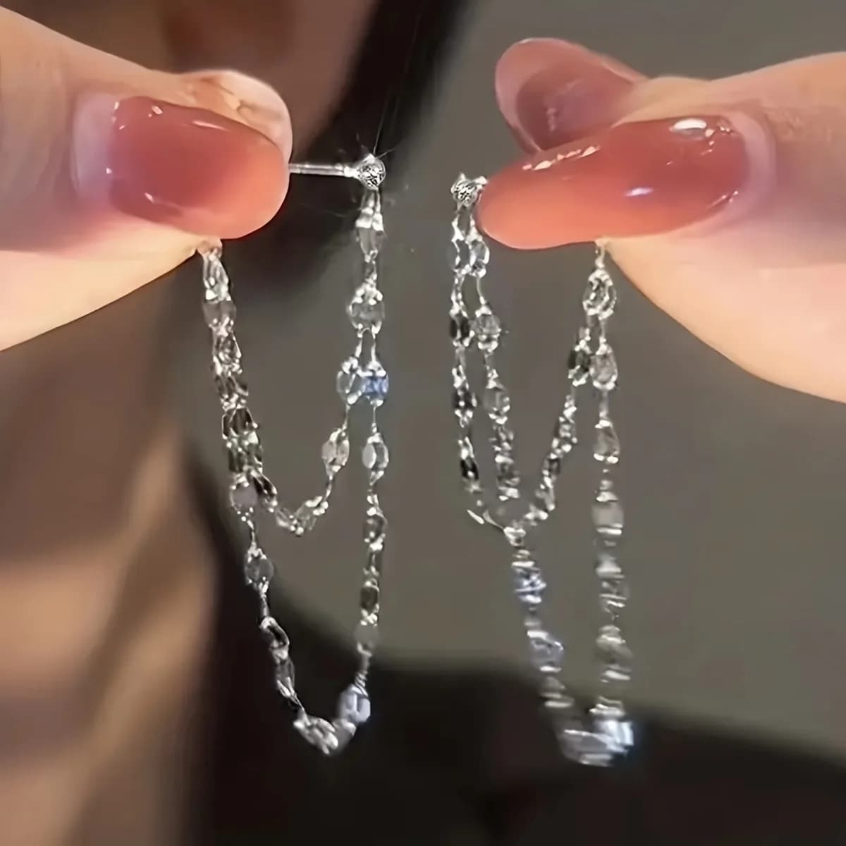 Hot SaleSophisticated Women'S Drape Earrings - Trendy Double Chain Tassel Drops for Fashionable Events