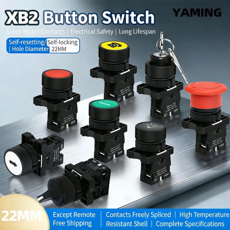 Interruttore a pulsante Contatto argento Auto-ripristinante Momentaneo Montaggio da 22 mm con simbolo della freccia Start Stop Pulsante a testa piatta XB2