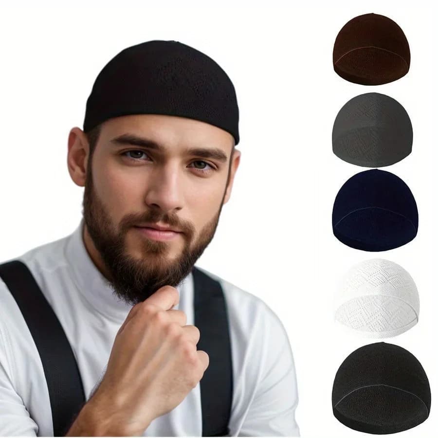 1pc Arabic Prayer Hat in Light Network and Breathable Men's Breathable Summer Mubarak Muslim Hat Taqiyah for Ramadan, Eid Casual Clothing