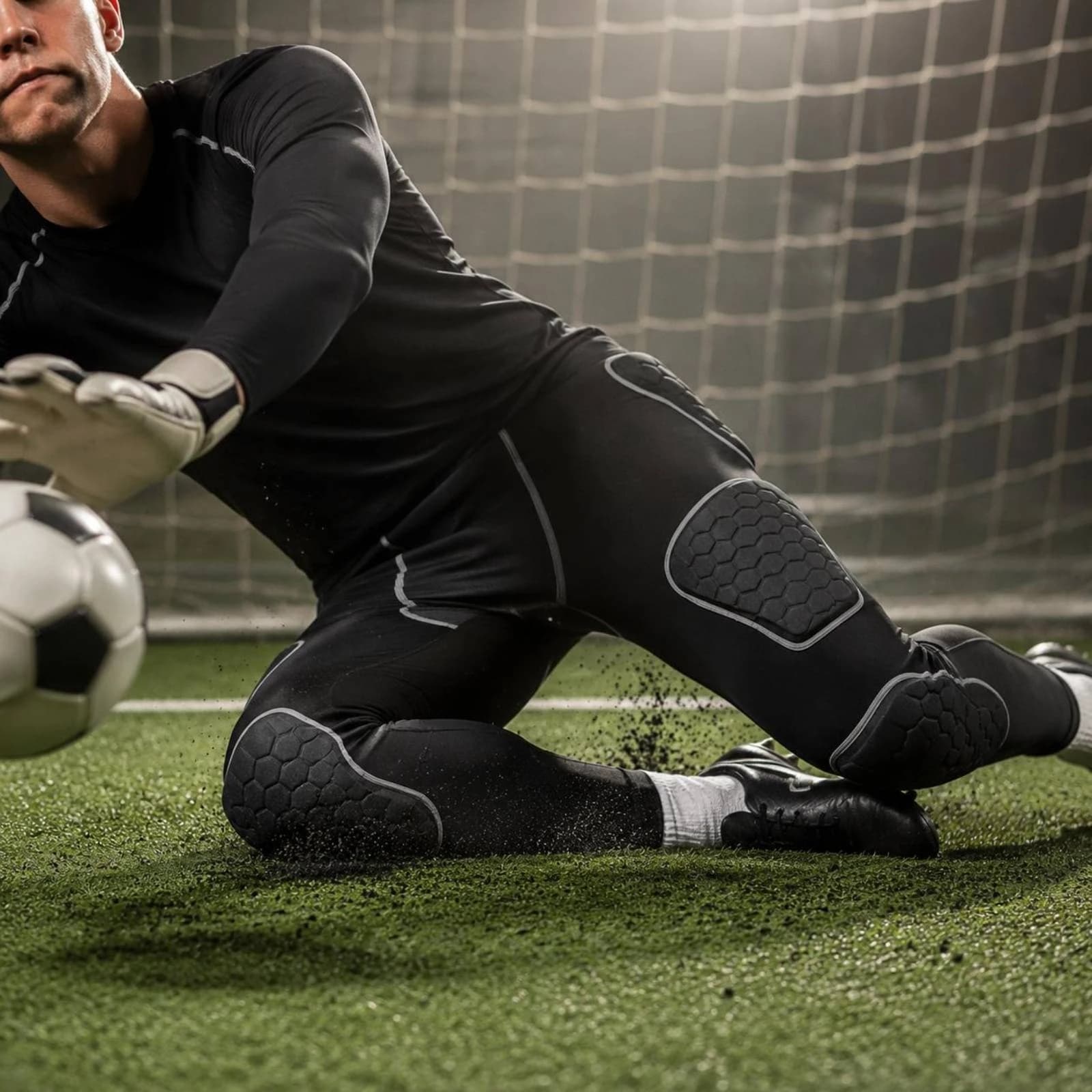 Padded Compression Pants Full Leg Protection Goalkeeper Training Pants Football Protective Leggings Stretch Material Sports Gear