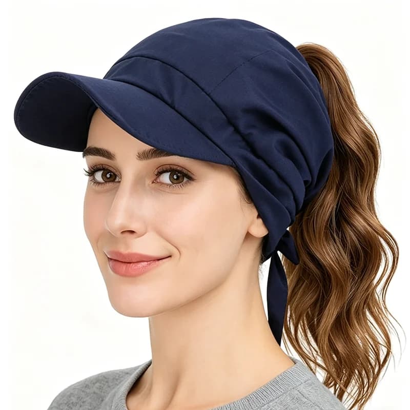 New Women Casual Solid Color Strapped Baseball Cap Turban Cap Breathable with Brim Summer Headscarf Hat Femme Scarves Bandanas