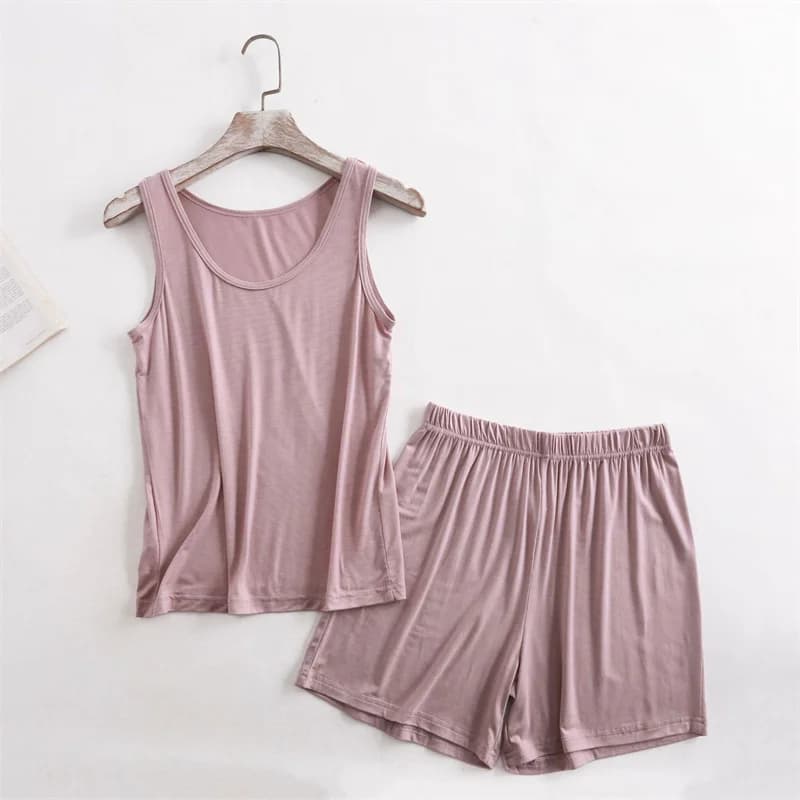 Pigiama da donna modale Set casual senza maniche Top pantaloncini Completo sottile pigiama estivo da notte Pigiama femminile che dorme a casa