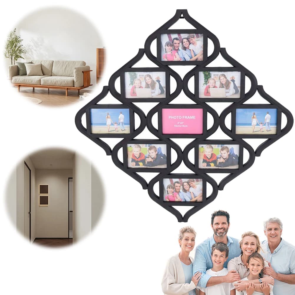 Cornice Portafoto a 9 Scomparti 4x6 Pollici, Cornice a Forma di Diamante da Appendere, Decorazione Murale Creativa Riutilizzabile