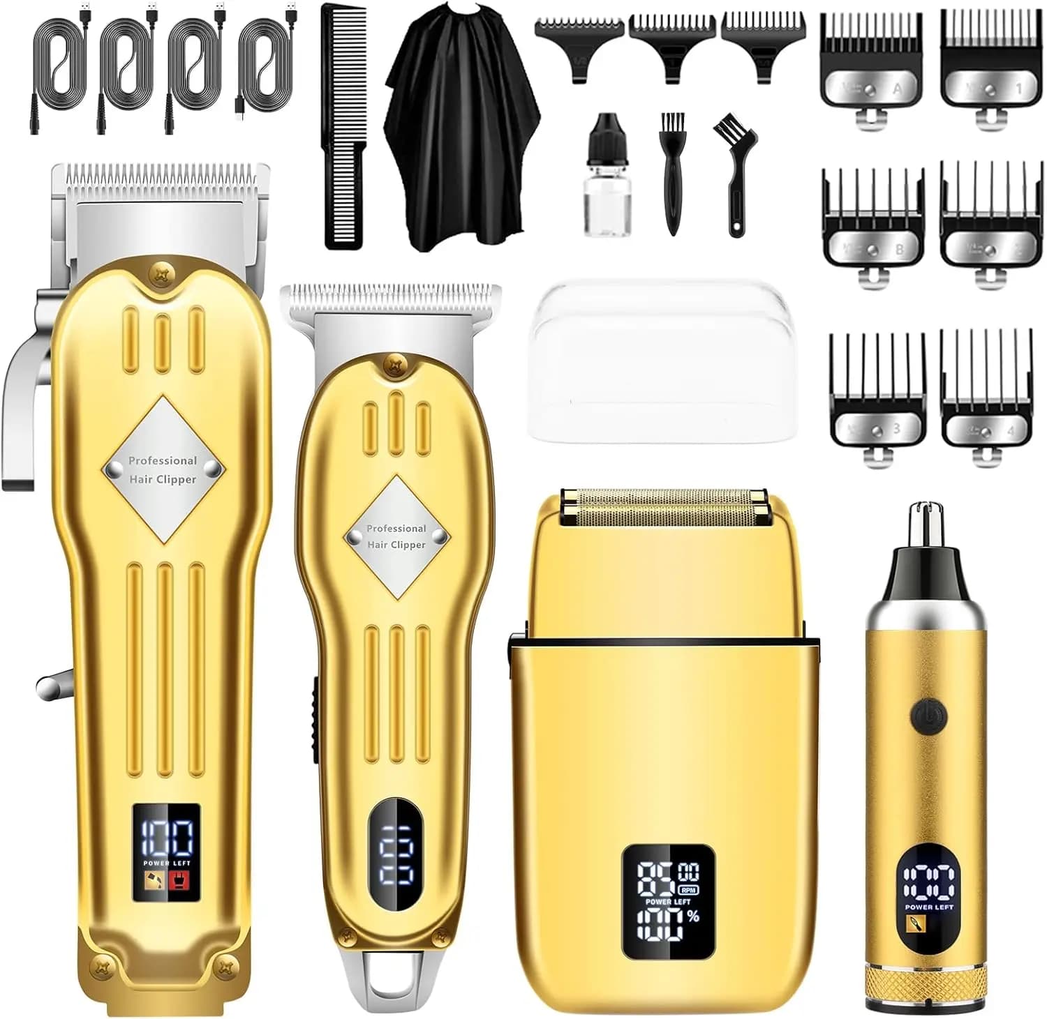 Kit di Cura Maschile Tutto-in-Uno: Tagliacapelli, Regolabarba, Rasoio e Tagliacapelli per Naso, Set Senza Fili con Ricarica USB