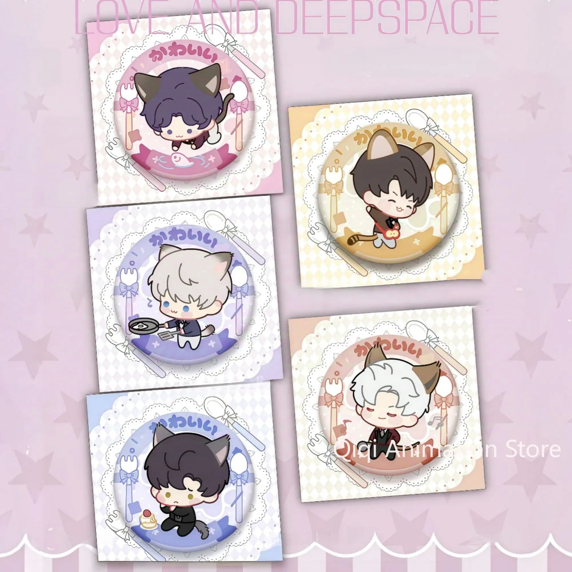 5PCS Love and Deepspace Rafayel Sylus Pins Anime Cute Badges Round Brooches Lapel Pin Backpack Hat Accessories Collectible Gifts