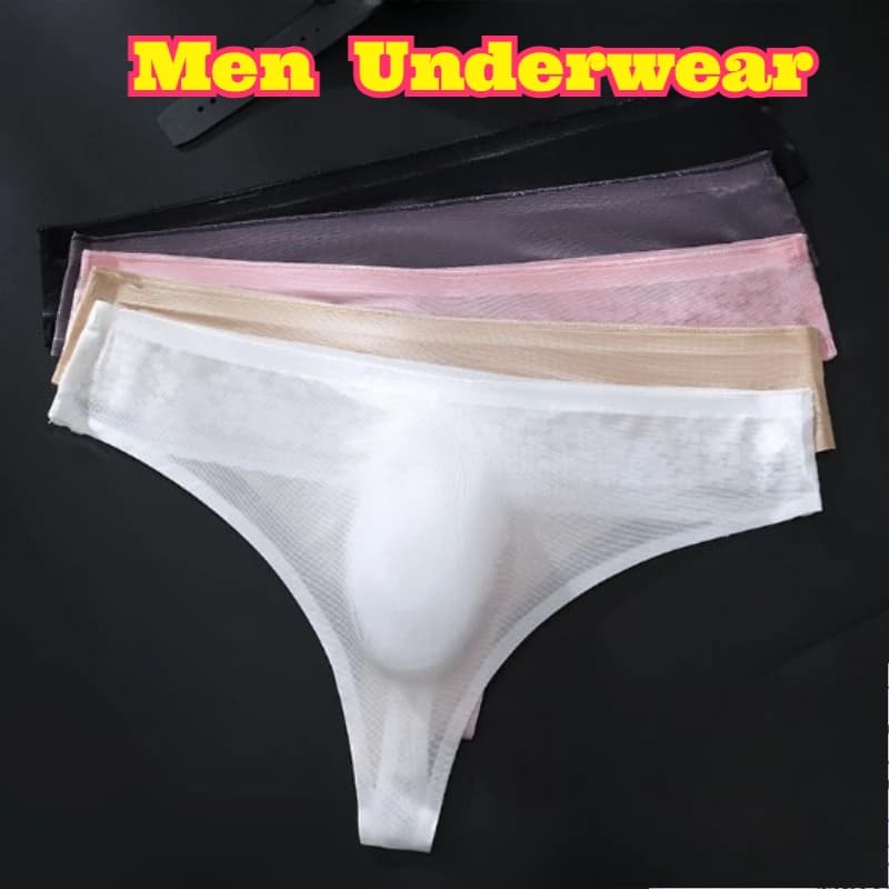 Slip da uomo in seta ghiaccio, sexy, in rete, a vita bassa, senza cuciture, traspirante, ad asciugatura rapida, leggero, confortevole, con strato singolo in tessuto morbido.