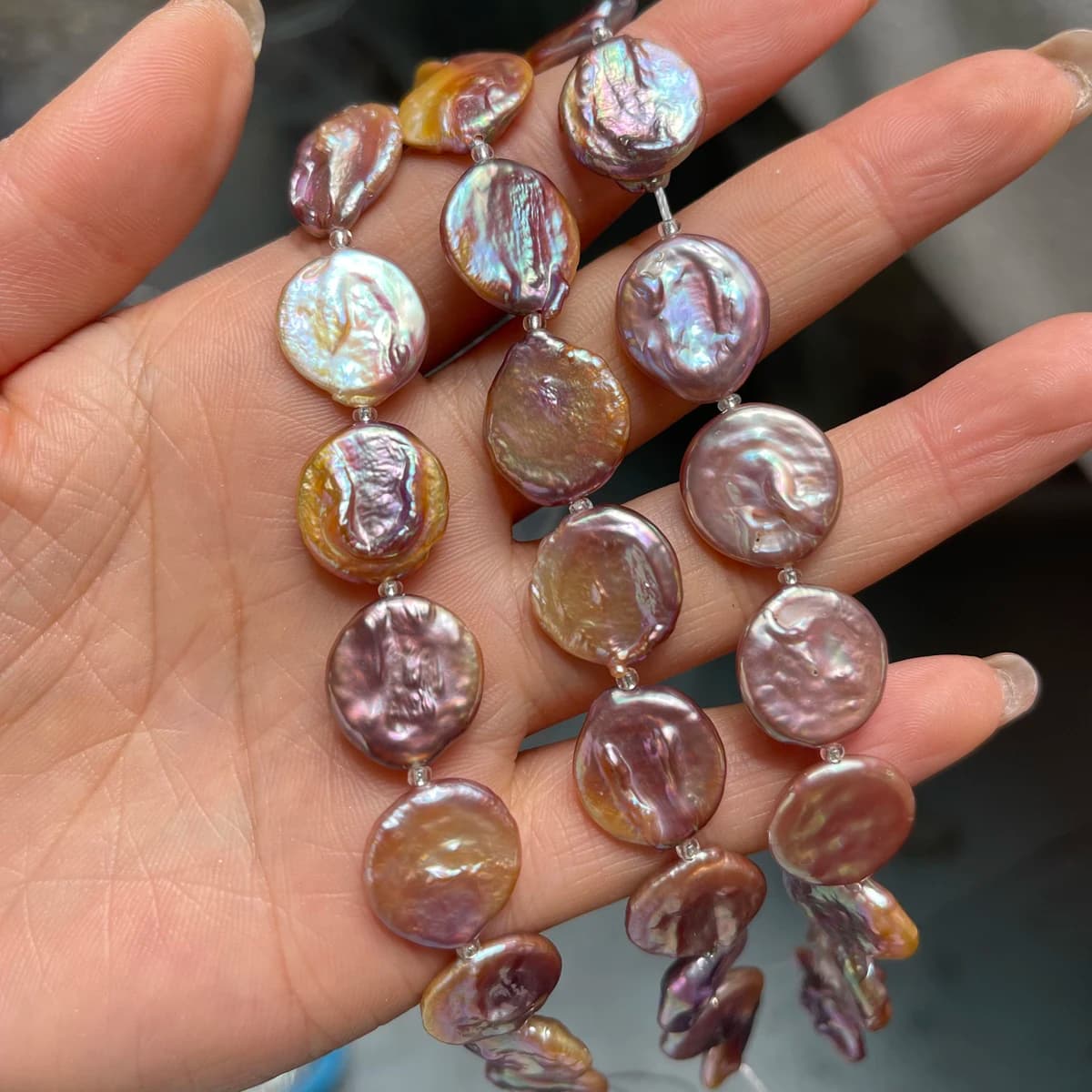 15-16mm Purple Natural Freshwater Pearl Disc Shape 18cm Strand Beads for Jewelry Making DIY Women Bracelet Earrings Accessories
