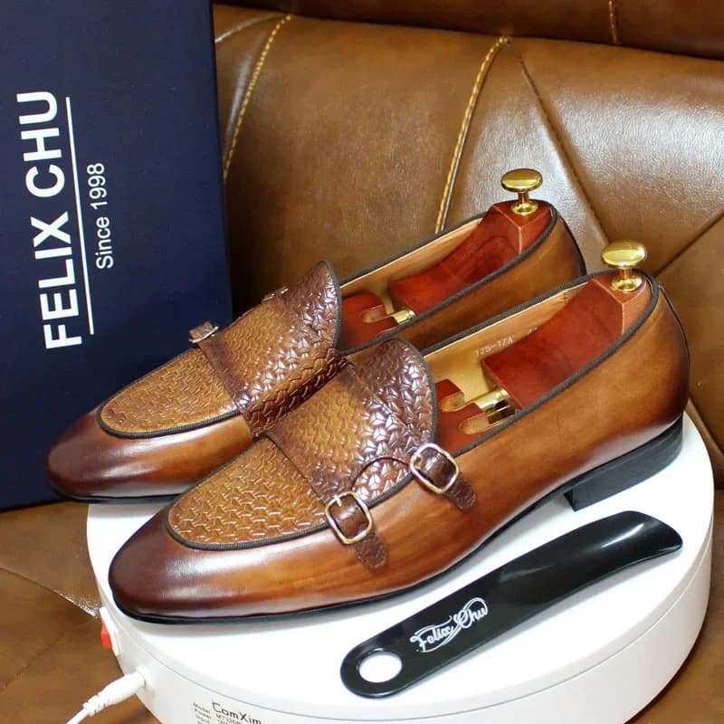 Mocassini da uomo in vera pelle con fibbia in metallo Scarpe da monaco Abito da lavoro casual Scarpe da cerimonia per feste di matrimonio da uomo