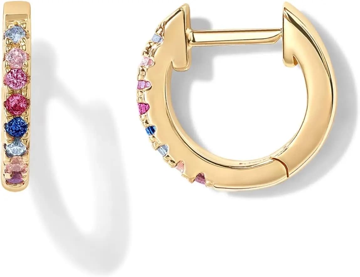 Orecchini a Cerchio in Argento Sterling 925 Placcato Oro 14K | Orecchini a Cerchio con Zirconia Cubica per Donne | Verde