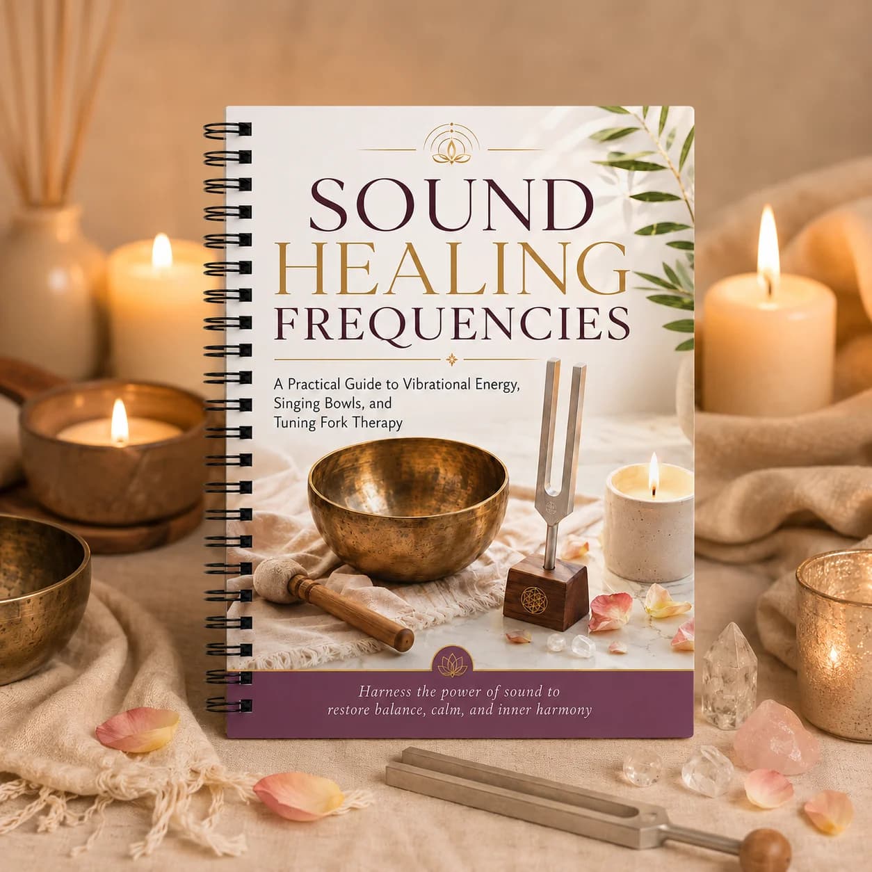 A5 Spiral Sound Healing Frequencies Notebook | Singing Bowl Tuning Fork Meditation Wellness Gift