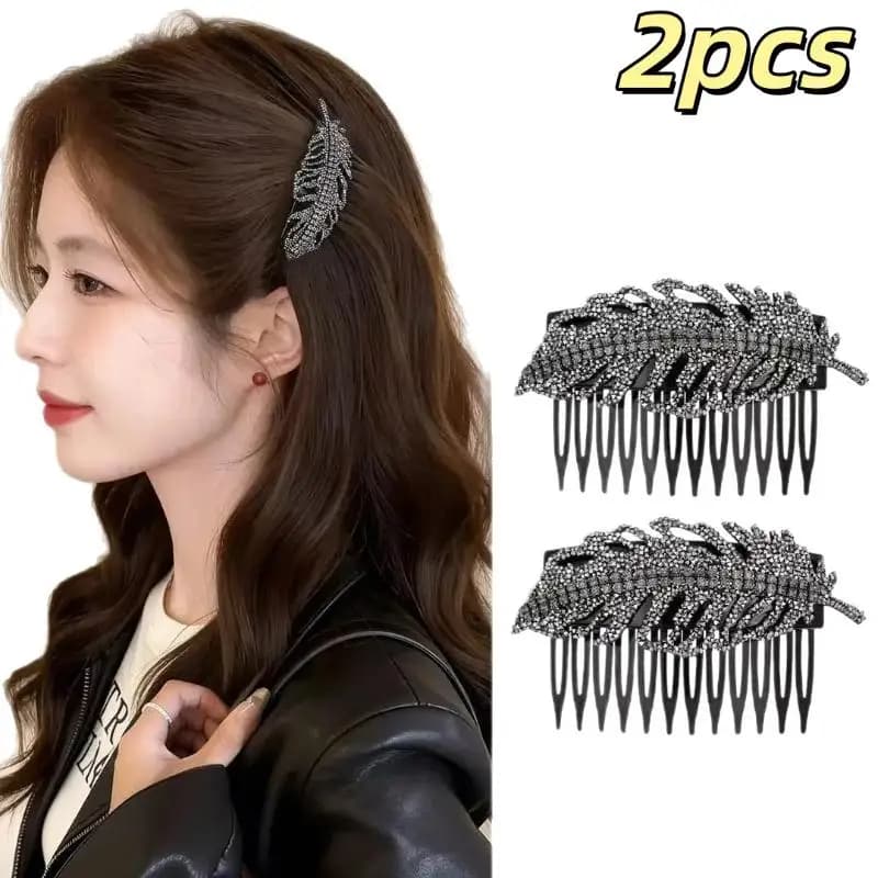 2Pcs Non Slip Side Hair Clips Rhinestone Wheat Ear Combs Women Girls Party Gift