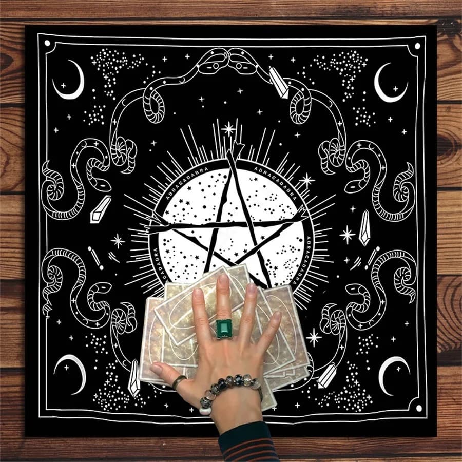 Simbolo lunare Panno per altare Carta dei tarocchi Arista a cinque stelle Nero Oracle Pad Tovaglia per tarocchi Decorazione della stanza