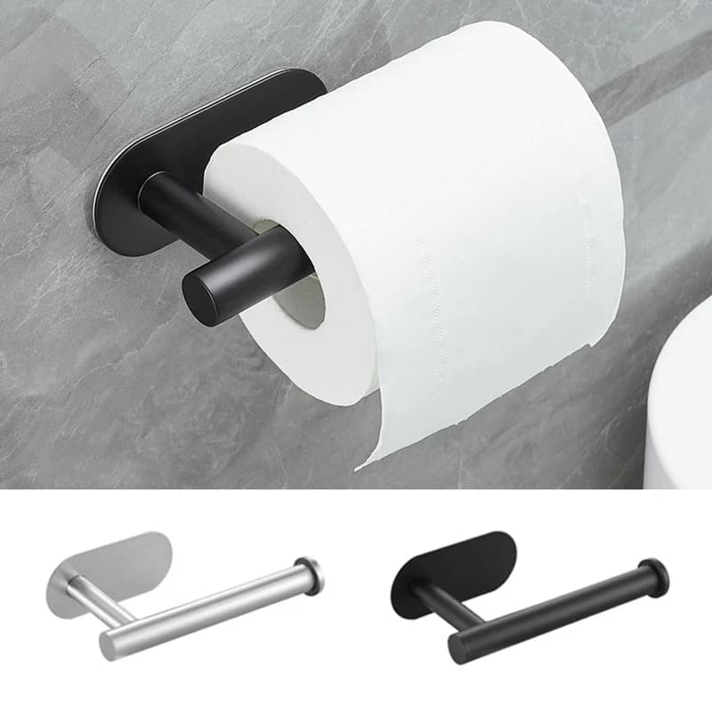 Portarotolo per carta igienica in acciaio inossidabile, autoadesivo, per il bagno, finitura nera, facile installazione senza viti