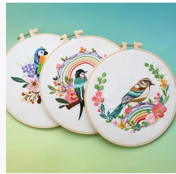 DIY handmade embroidery material package Chinese style flower bird tree plum blossom embroidery kit needle and thread