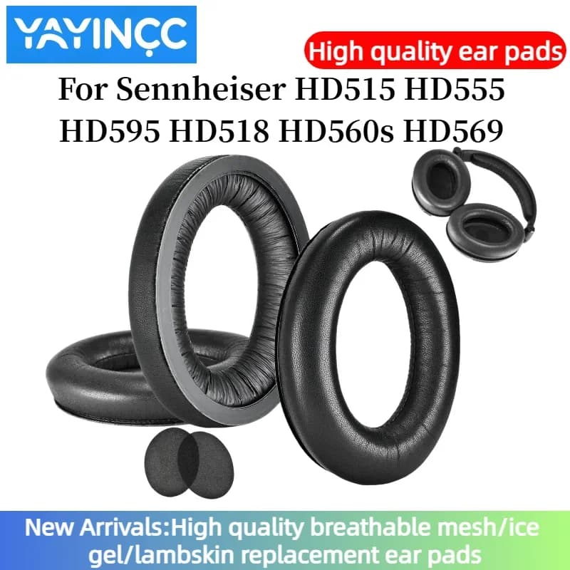 YAYINCC Cuscinetti auricolari per cuffie Sennheiser HD515 HD555 HD595 HD518 HD560s HD569, cuscinetti di ricambio in morbida schiuma, paraorecchie in pelle di agnello