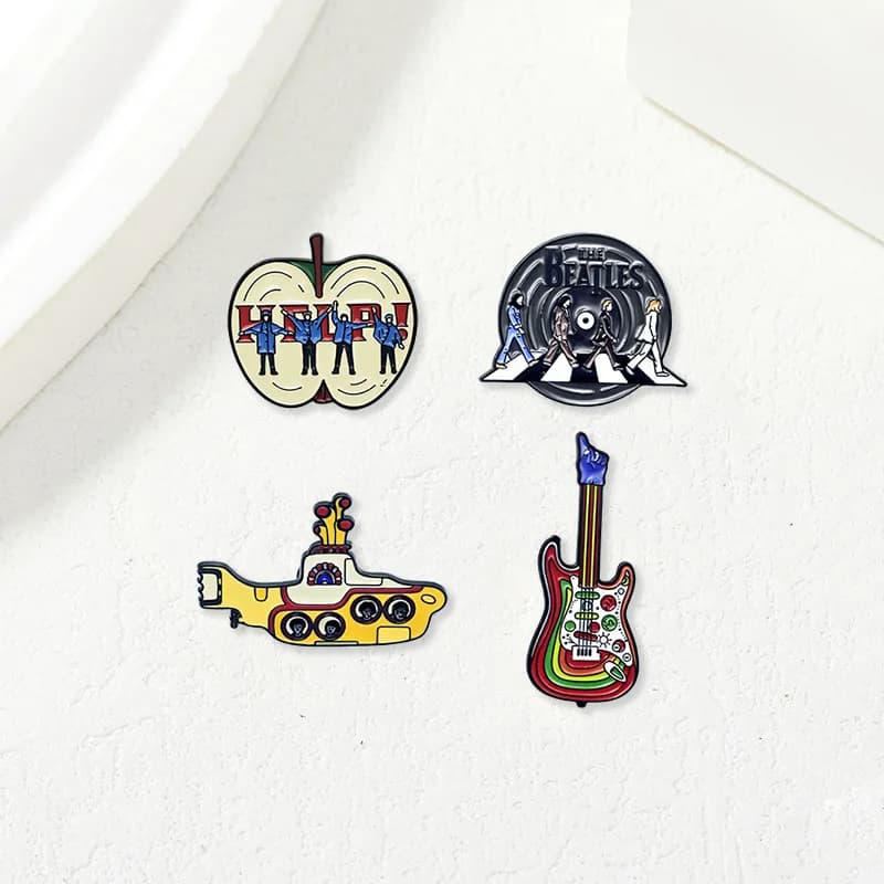 Spilla smaltata vintage Rock Band con croce, chitarra elettrica arcobaleno e mela, gioiello per la musica rock, regalo per fan e amici
