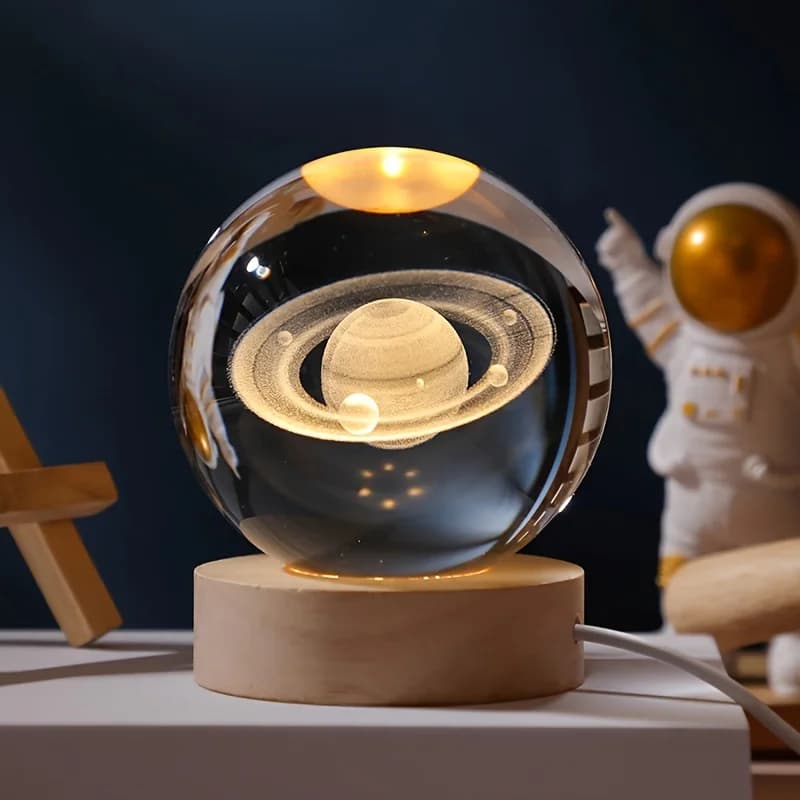 Luce notturna a LED USB Galaxy Saturno Sfera di cristallo 3D Luce d'atmosfera Camera da letto Decorazioni per la casa Lampada da tavolo per bambini Regalo creativo di Natale