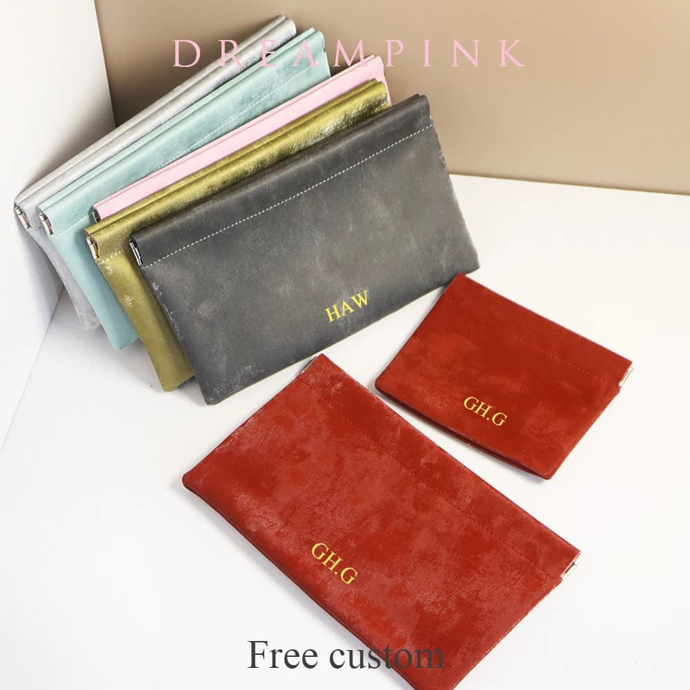Luxury Velvet Leather Clucth Bag Personalize Letters Female Elastic Clip Phone Bag Custom Silk Women Coin Pouch Handbag Pocket