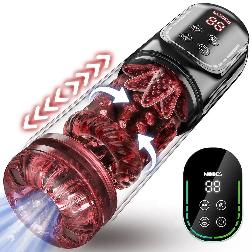 Automatic male Masturbator Pocket Cat 7 push Rotary vibration Suck Lick Stroking vacuum pump and LCD Screen Penis pump Adult toy