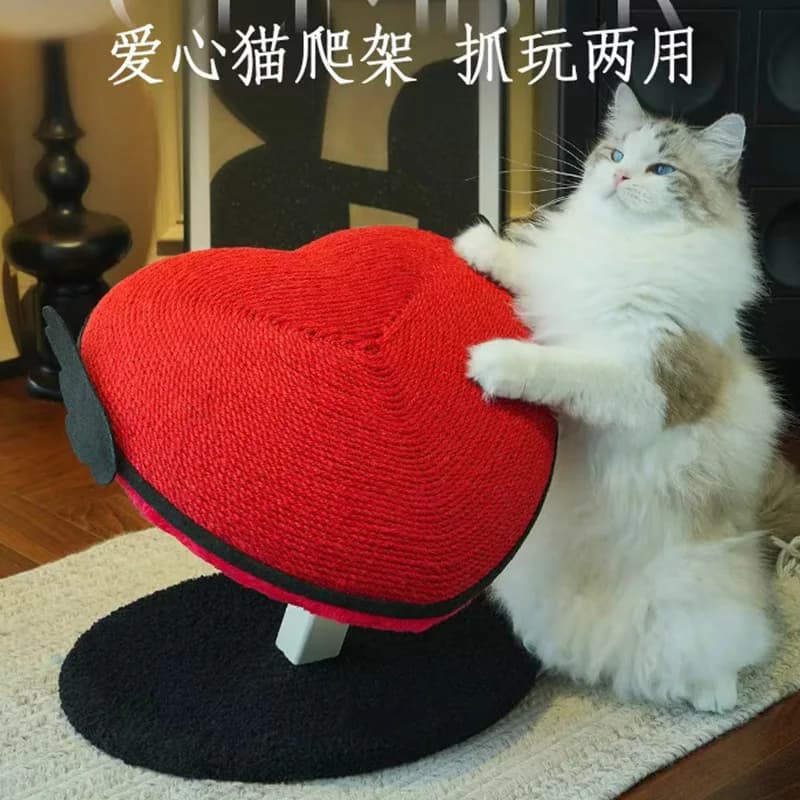 Tiragraffi a forma di cuore per gatti, con corda di canapa, per affilare le unghie, albero verticale, giocattolo per gatti