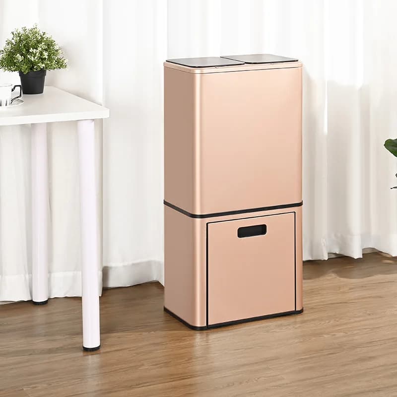 Cestino per Rifiuti Domestico Completamente Automatico da 44L con Doppio Strato e Separazione Asciutto/Bagnato, Coperchio a Induzione Intelligente, per Hotel e Casa
