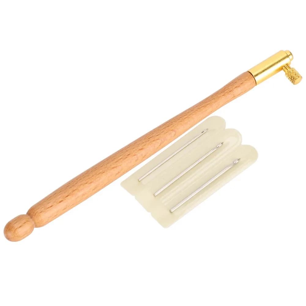 Wooden Handle Tambour Embroidery Hook Three Needles Crochet Hook Tambour Beading Kit Embroidery Beading Tool Set DIY Craft
