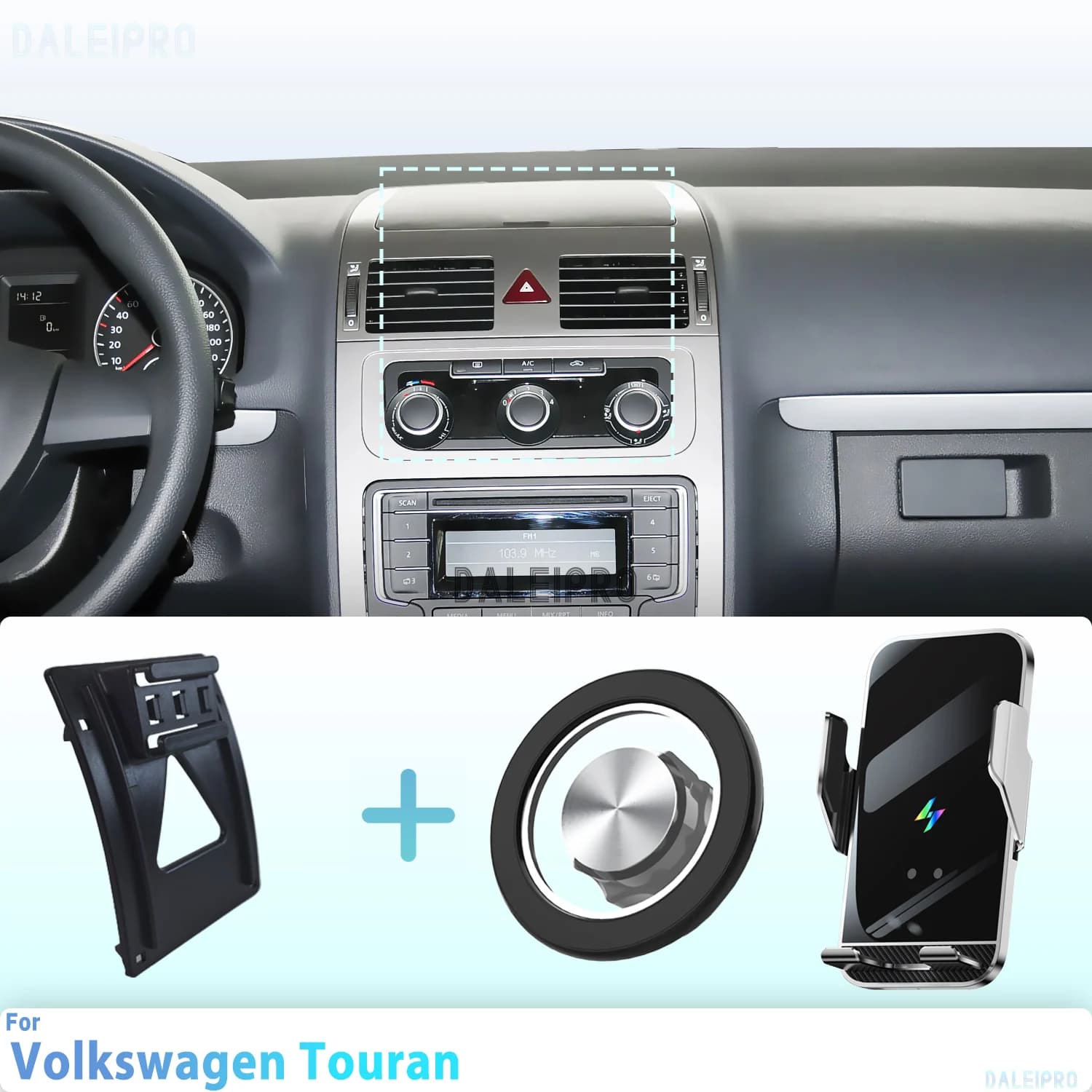 Realizzato su misura per Volkswagen VW Touran 2005-2012 2013 Supporto per telefono Supporto per telefono magnetico per auto Ricarica wireless con rilevamento intelligente