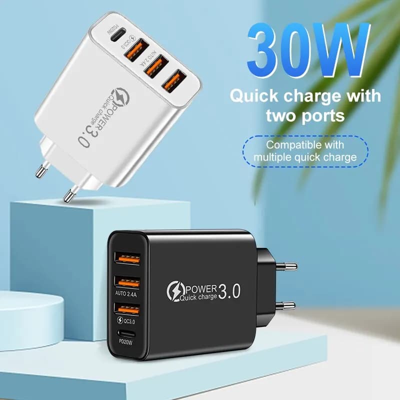 Caricabatterie rapido USB di tipo C 4 porte 3.0 adattatore rapido per telefono cellulare PD per iPhone Samsung Xiaomi White