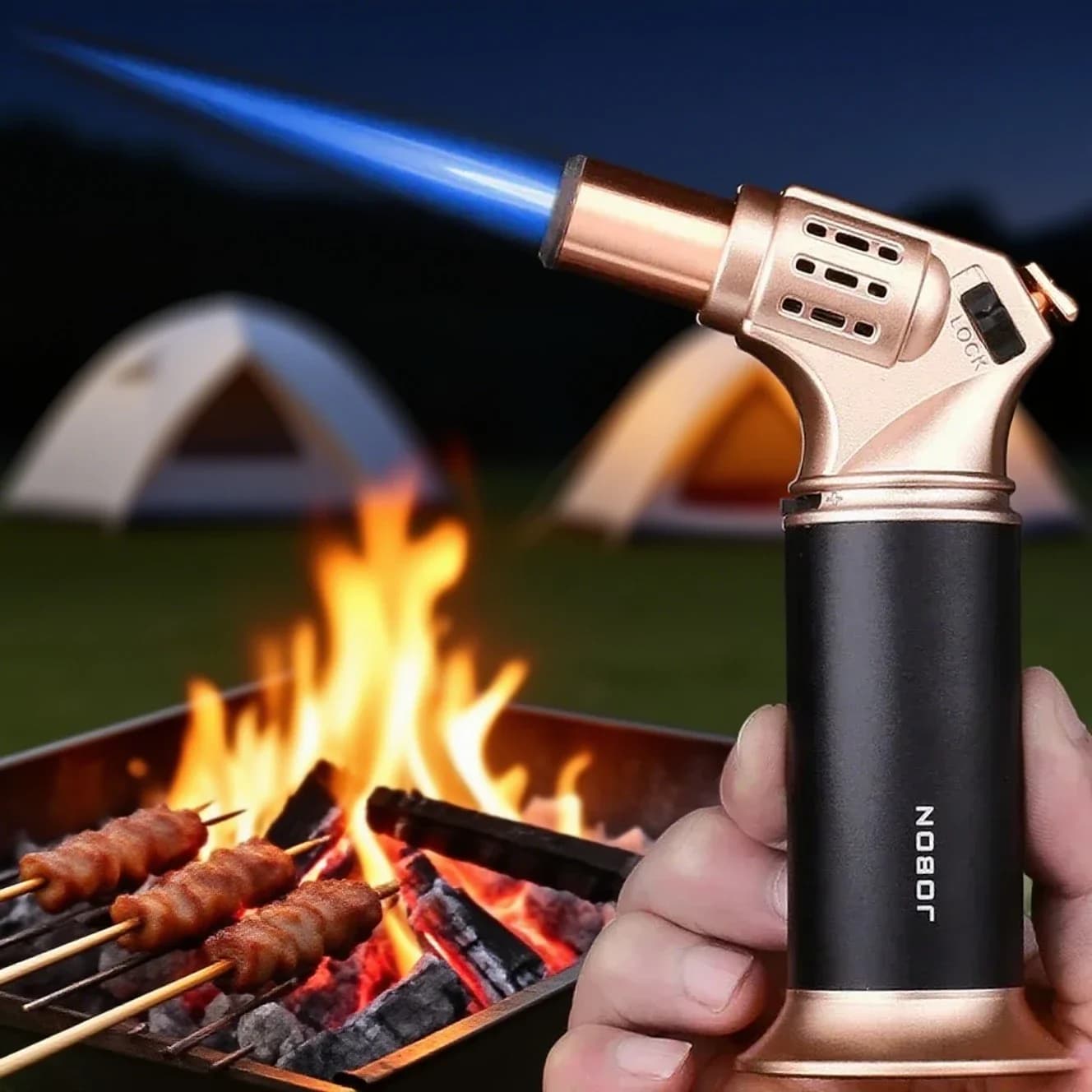 Accendino a Gas Jobon per Barbecue all'Aperto, Antivento, con Fiamma Grande e Turbina ad Alta Temperatura