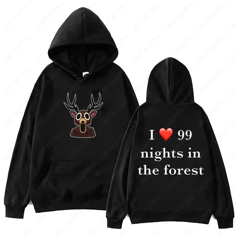 NIGHTS IN THE FOREST Felpa con cappuccio per uomo donna 2025 Gioco di sopravvivenza Pullover casual a maniche lunghe Felpa con stampa di moda con tasca