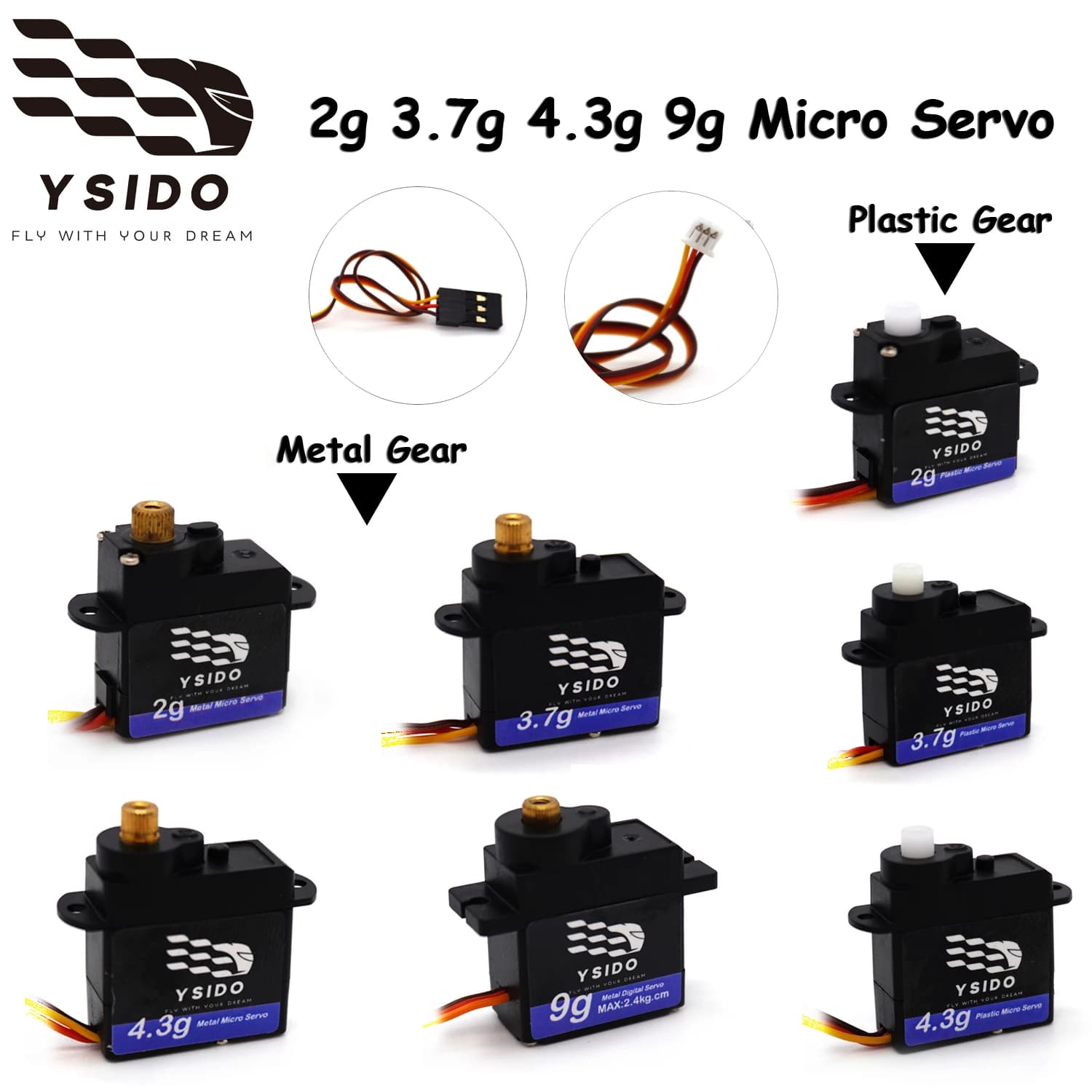 YSIDO 2g 3.7g 4.3g 9g Micro Servo JST 2.0mm 1.25mm Dupont Spina per RC Mini Ad Ala Fissa Aereo Aereo Drone Elicottero mini auto
