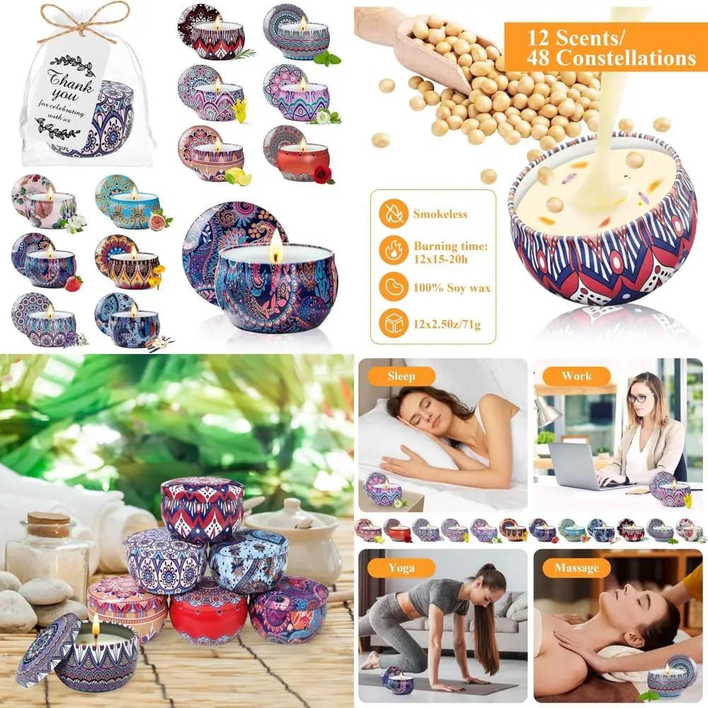 Set Regalo di Candele in Cera di Soia Profumate - Aromaterapia a Lunga Durata per Casa, Matrimoni, Feste e Celebrazioni