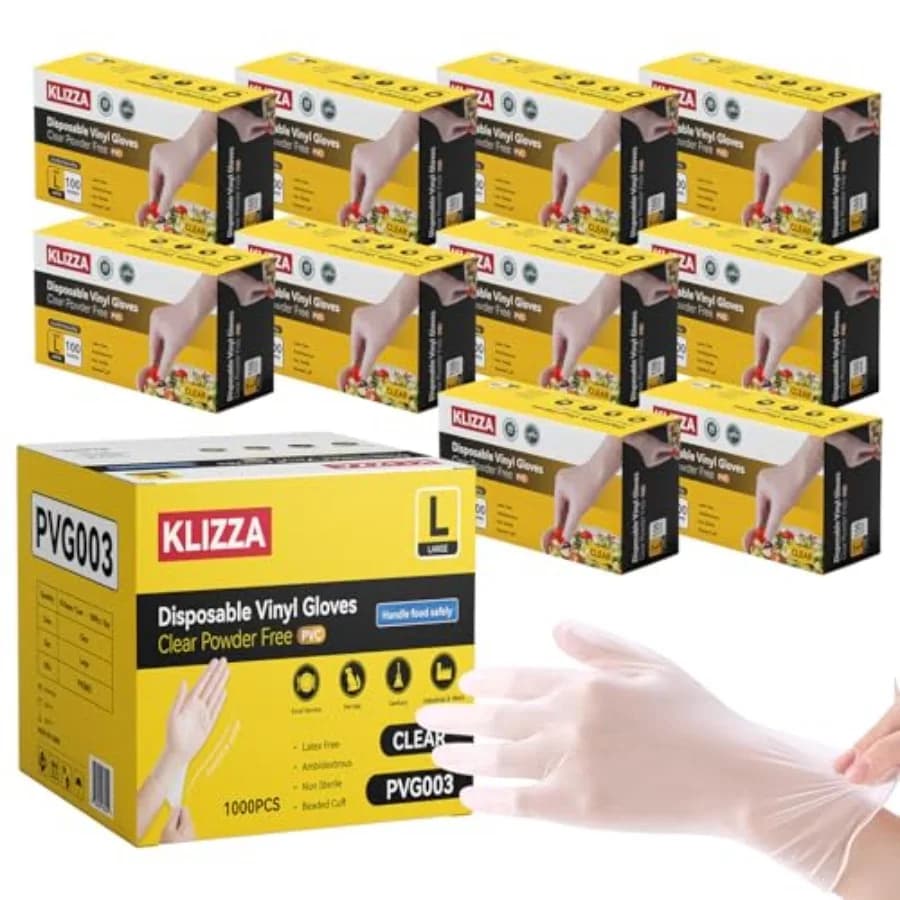 Guanti in Vinile Monouso Trasparenti Senza Lattice e Senza Derivati di Lattice, Sicuri per Alimenti, per Preparazione Cucina, Cottura e Pulizia
