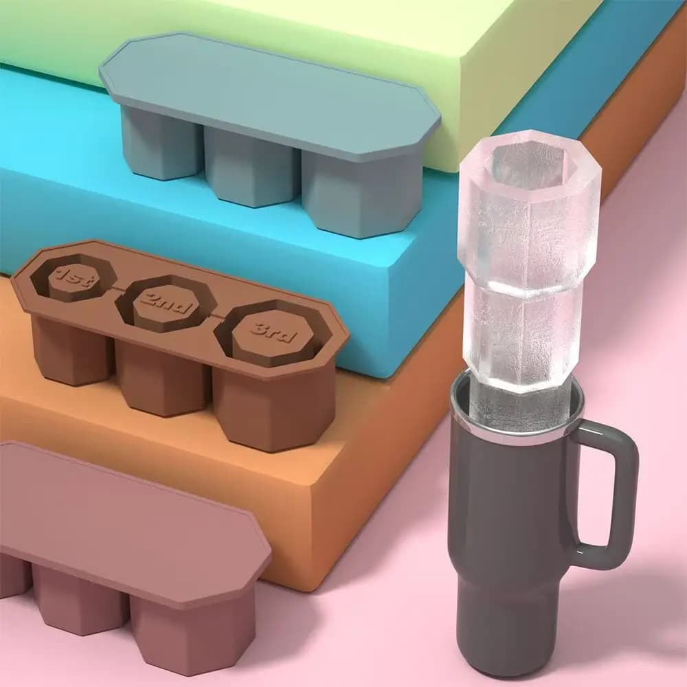Vassoio per cubetti di ghiaccio per bicchiere 30 Oz-40 Oz, stampo per ghiaccio con cilindro in silicone da 3 pezzi con coperchio e contenitore per congelatore, produttore di ghiaccio per whisky,