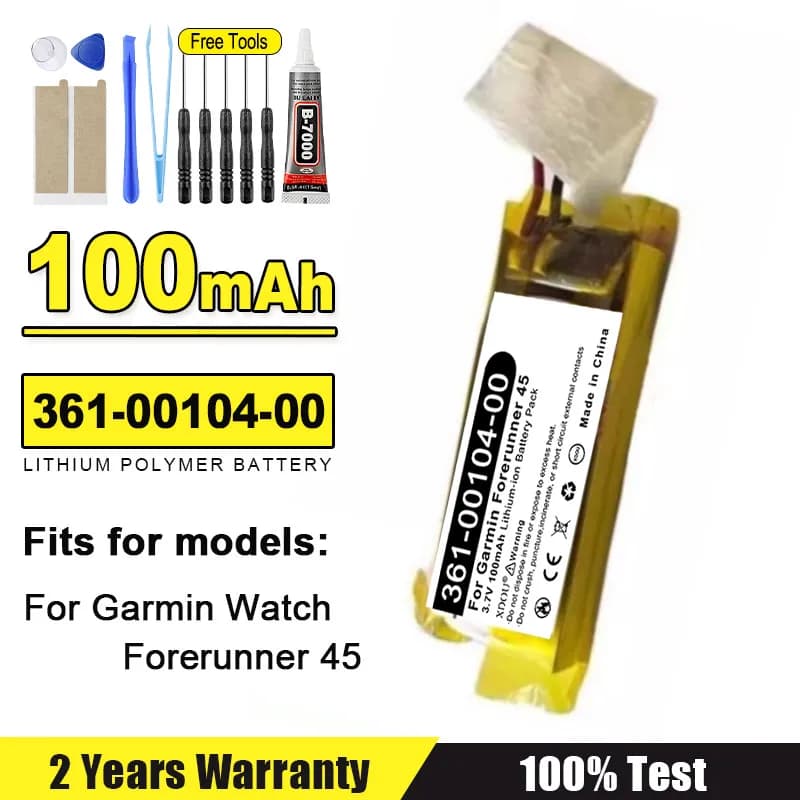 Batteria per smartwatch nuovissima per Garmin Forerunner 45 361-00104-00 100mAh + strumenti