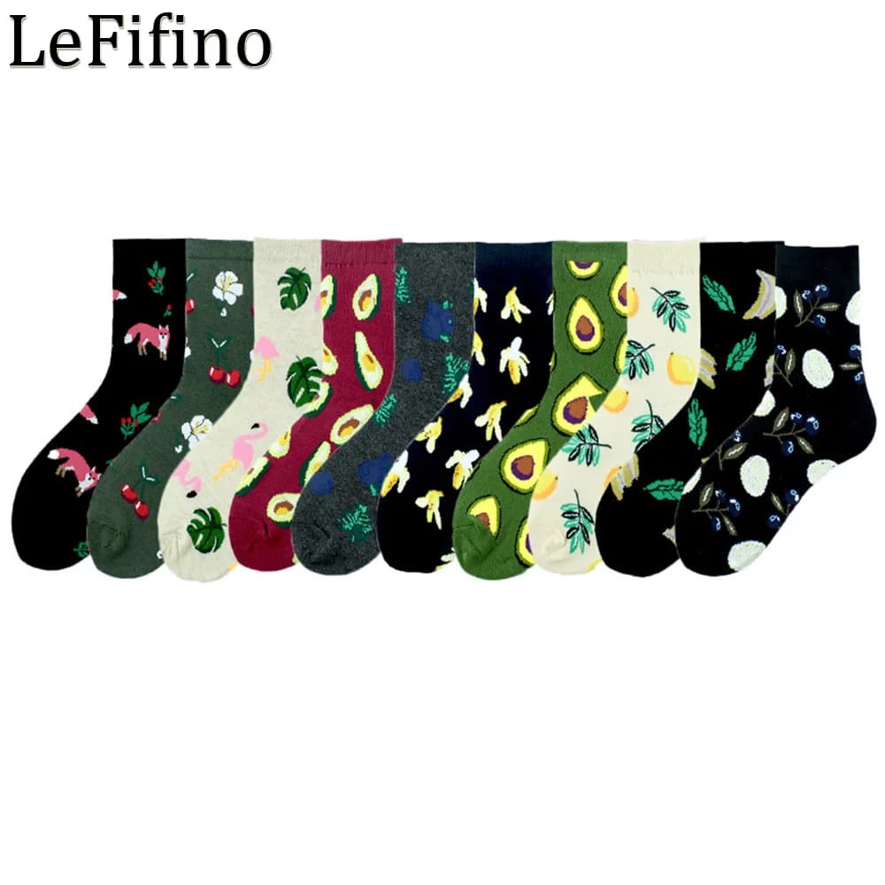 Cotone carino limone ananas Avocado Banana mirtillo frutta calzini donna fenicottero volpe calzini divertenti divertenti calzini colorati dell'equipaggio Ne75723