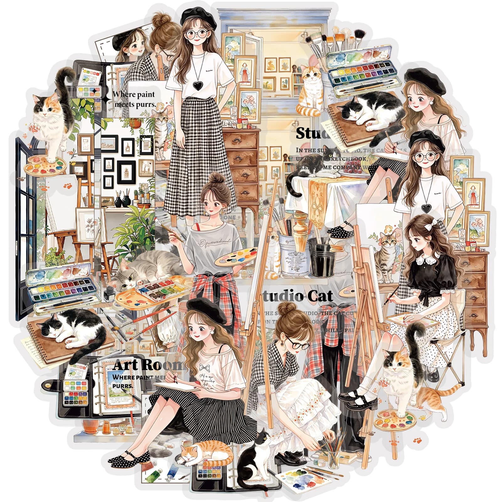 Etori Life 30Pcs Cute Drawing Girl Character Illustration Pattern Pet Sticker Pack Suitable for Notebooks, Phone Backs, Guitars, Photo Albums, Sticker Books, Helmets and Bicycles, Scrapbooking Supplies, Room Decoration, Art Supplies, Art Aesthetics, Children's Stickers, Korean Stationery, School Supplies