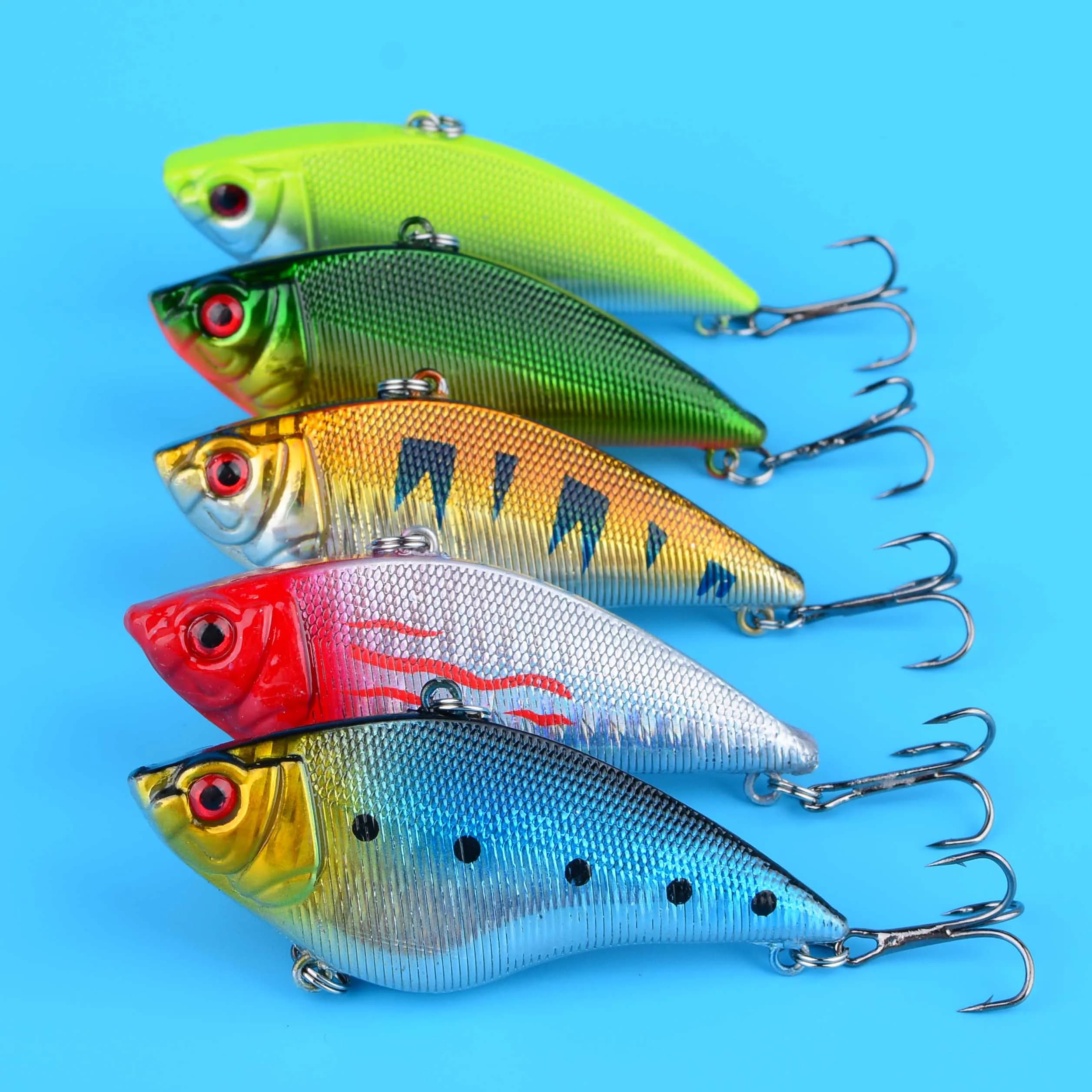 5PCS Plastica VIB Richiamo di Pesca Duro Wobbler Esca Artificiale Bass Pike Traina Pesca Attrezzatura da Pesca