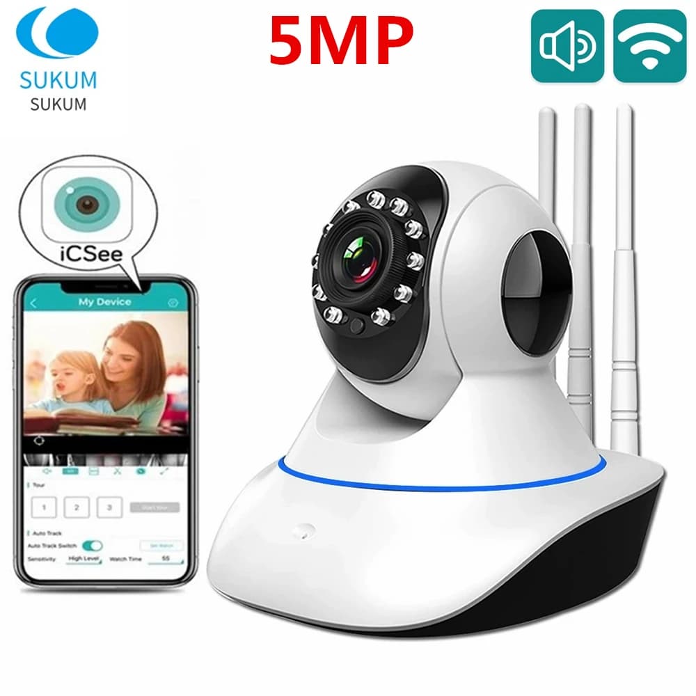 Telecamera Wifi da 5 MP Telecamera IP ONVIF ICSee wireless Telecamera IP di sicurezza interna con audio bidirezionale per casa intelligente per interni con porta RJ45