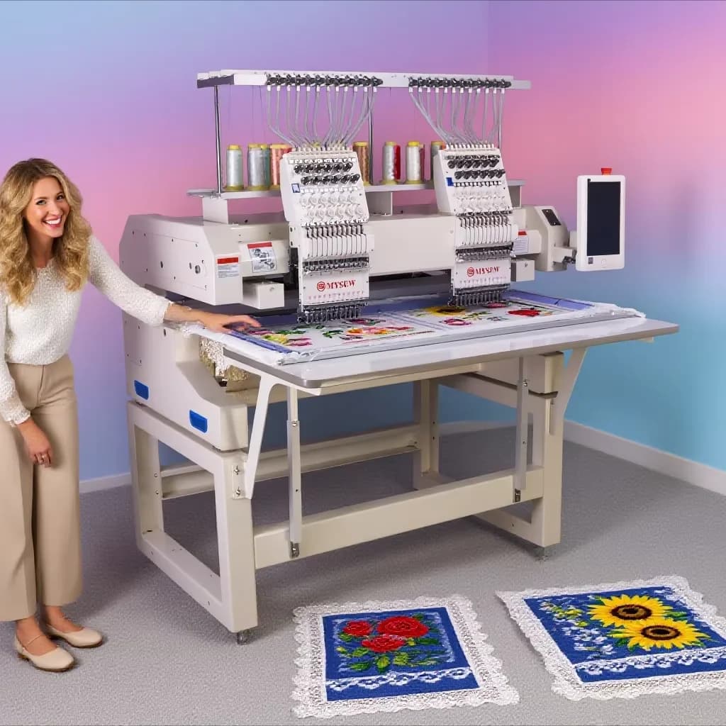 MJS1202 Mysew 2 Head Industrial Computerized Flat Garments Caps T Shirt Smartstich Hat Pro Maker 12 Embroidery Machine