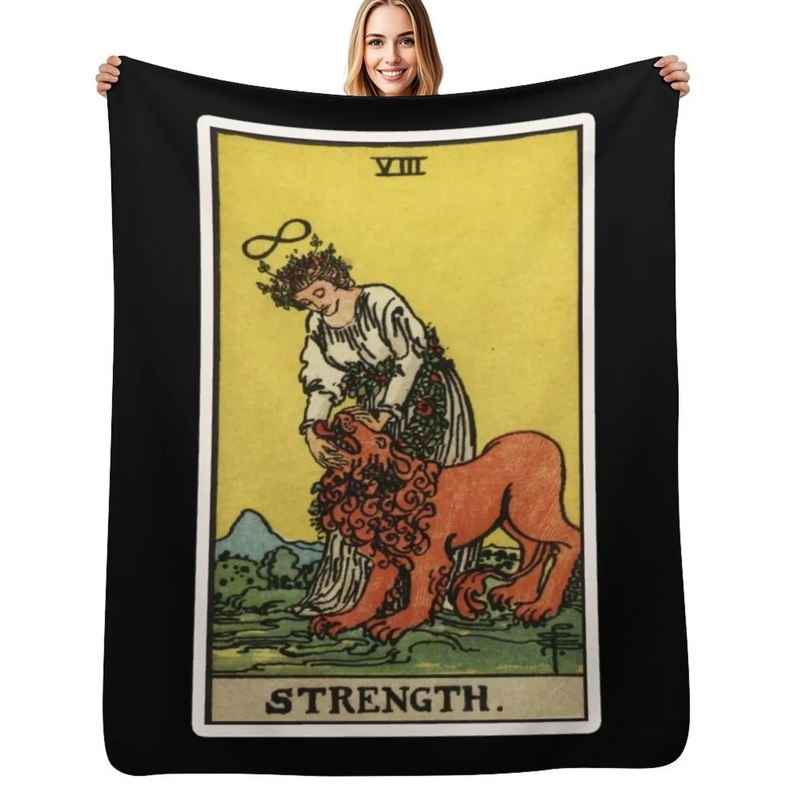 VIII. Coperta in peluche con motivo Tarot della Forza, morbida e accogliente per divano