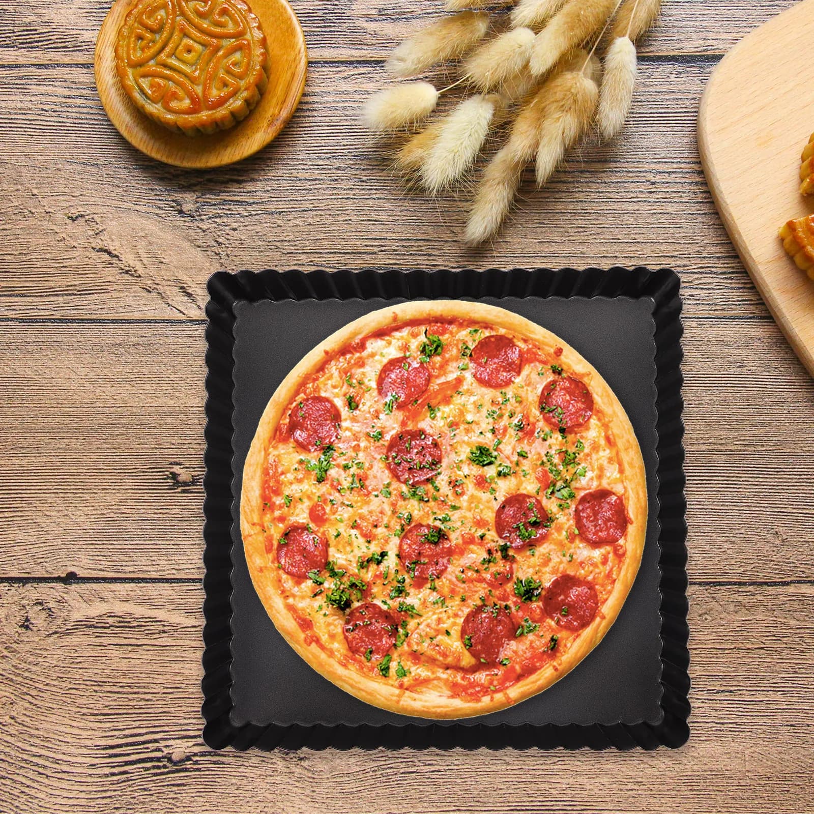 Teglia Quadrata Antiaderente per Pizza con Fondo Rimovibile, in Acciaio al Carbonio, per Forno, Stampo per Pizza, Torte e Dolci Fai da Te