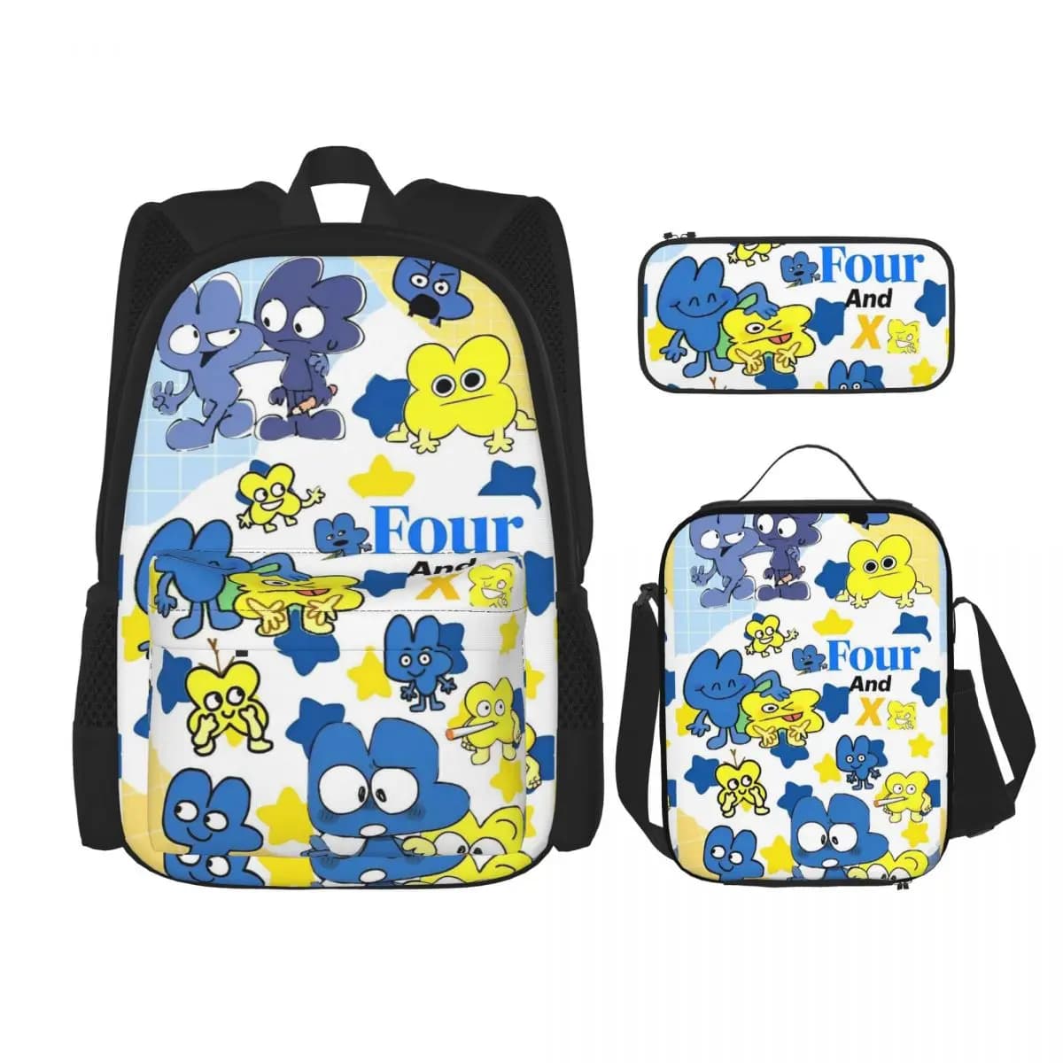 Bfding Cartoon 3pecs/set Backpack for Student Bfdi High School Daypack Lunch bag Pencil Case