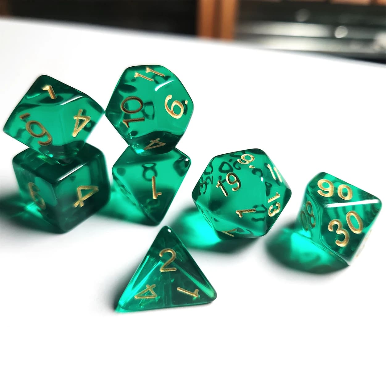 Dadi da gioco da tavolo poliedrici verdi traslucidi di alta qualità in acrilico da 7 pezzi, classici e belli,dados