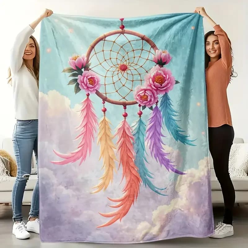 Dreamcatcher themed flannel blanket, lightweight, soft and warm gift, nap blanket, suitable for bed, sofa, camping and travel