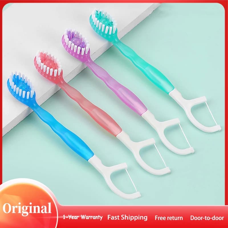 2 In 1 Mini toothbrush for cleaning mint flavor fishing beads explosive toothbrush disposable for oral cleaning with floss