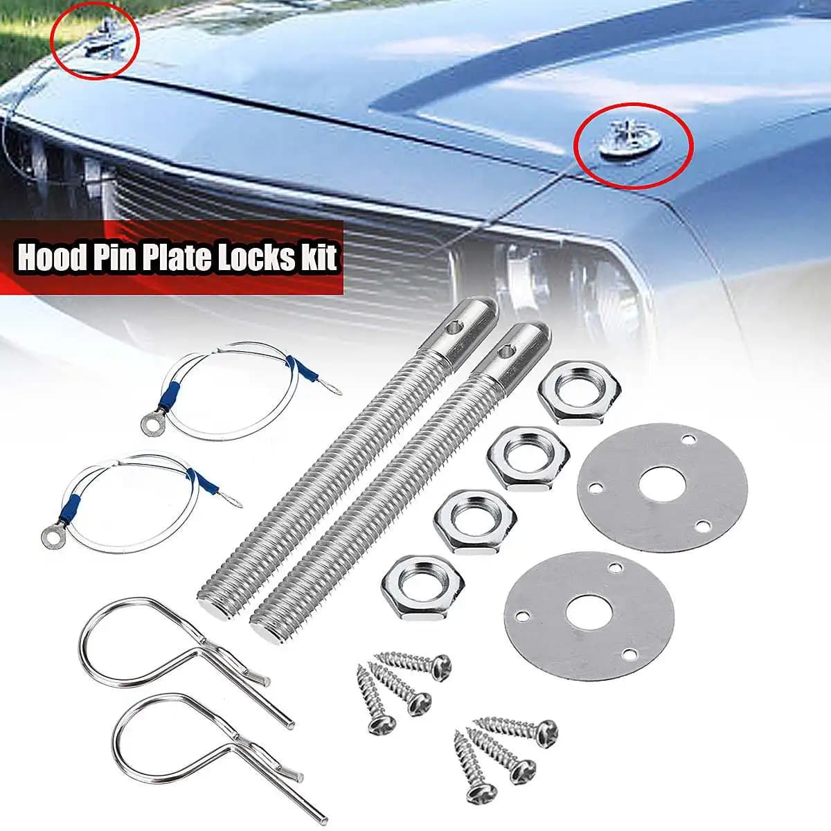 Kit di blocco cofano piastra perno cofano con montaggio in acciaio inossidabile stile da corsa universale Blocco cofani motore cofano auto
