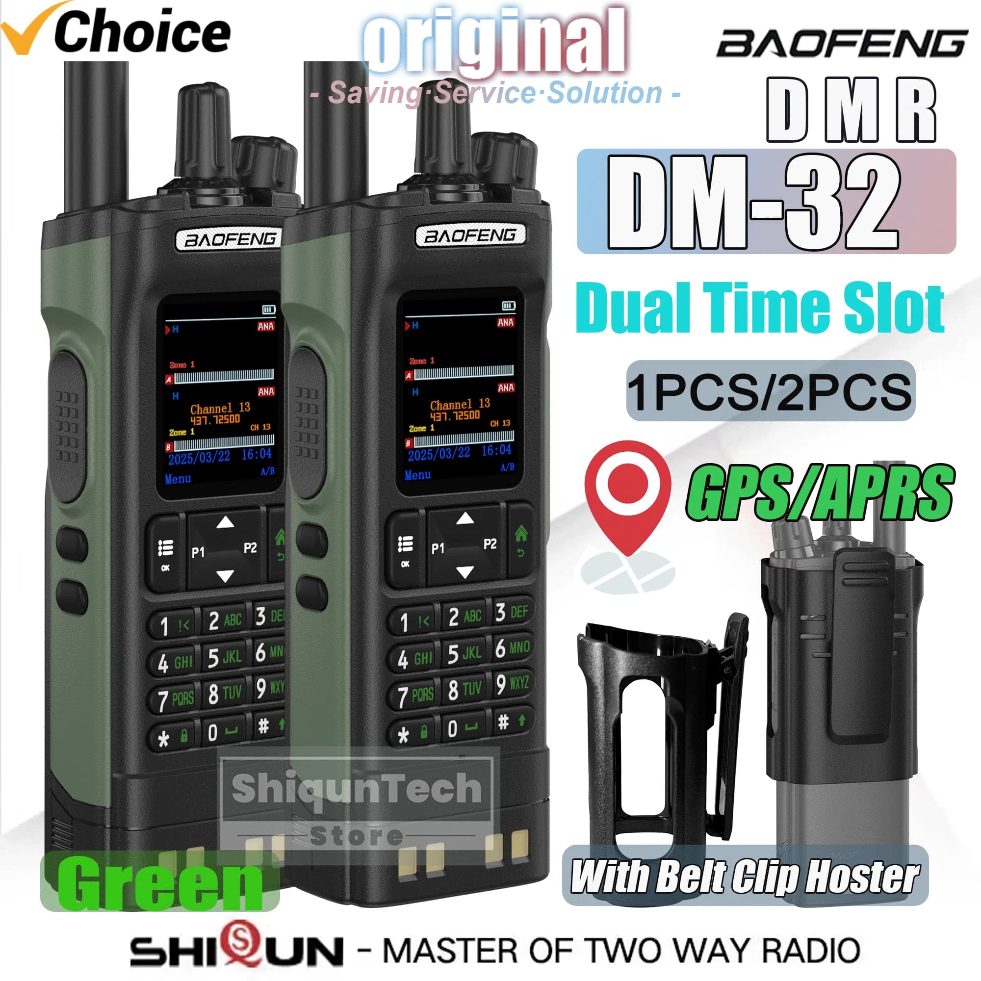 BAOFENG DM-32 con fondina da cintura DMR Radio GPS digitale APRS Walkie Talkie Crittografia AES256 999CH Dual Mode Analogico Dual Time Slot