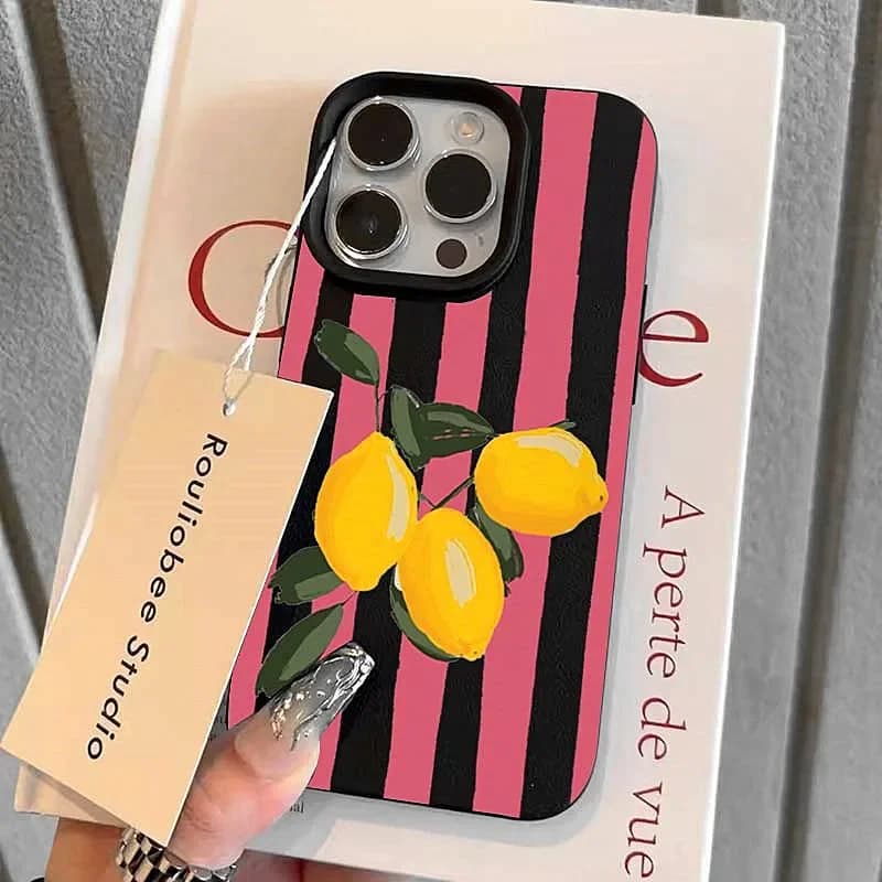 TPU soft silicone case with lemon pink striped design for iPhone 15 Pro Max iPhone 16E 14 13 12 11 16 Plus XS Max XR XS Cover